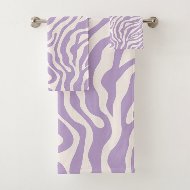 Zebra Stripes Preppy Purple Wild Animal Print Bath Towel Set (Insitu)