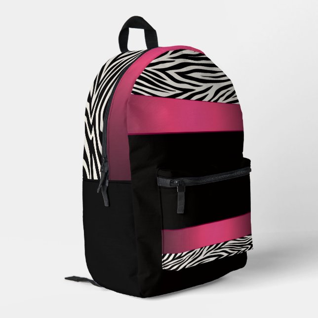 Zebra Stripes Printed Backpack (Back Corner Left)