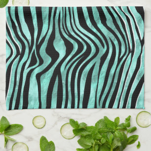 Zebra stripes safari skin animal print teal black tea towel