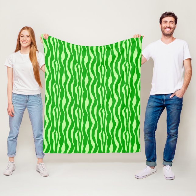 Zebra stripes - Shades of Lime Green Fleece Blanket (In Situ)