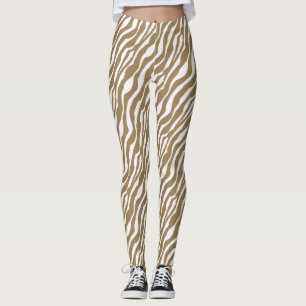Zebra stripes - Taupe Tan and White Leggings