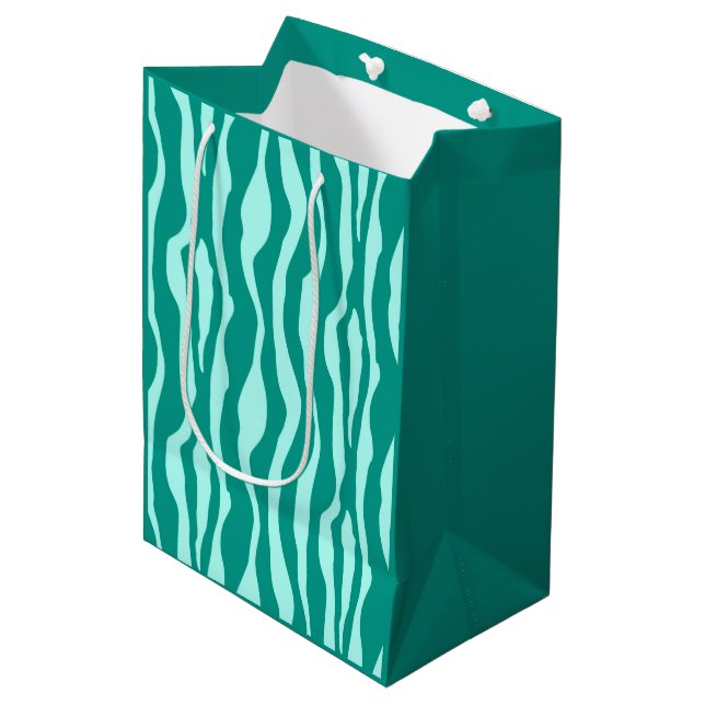 Zebra stripes - Turquoise and Aqua Medium Gift Bag (Front Angled)