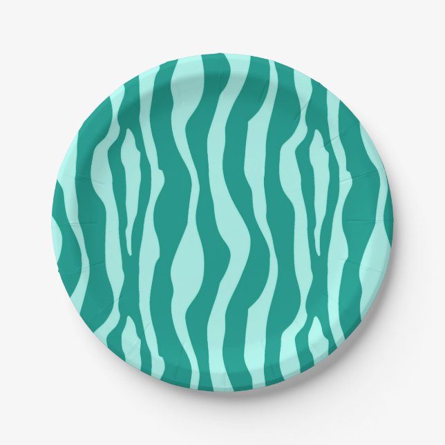 Zebra stripes - Turquoise and Aqua Paper Plate (Front)