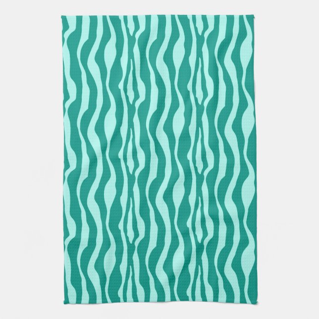 Zebra stripes - Turquoise and Aqua Tea Towel (Vertical)