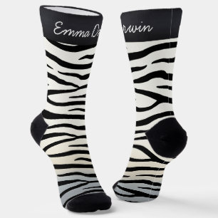 Zebra Stripes Wild Animal Print Personalised Name Socks