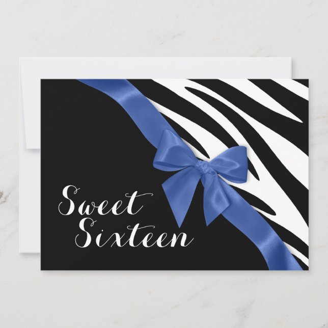 Zebra Stripes with Bow Sweet Sixteen Birthday Invitation (Front)
