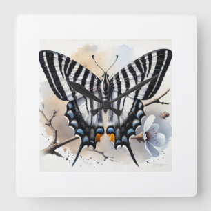 zebra swallowtail butterfly 230924IREF204 - Waterc Square Wall Clock