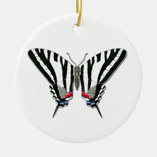 Zebra Swallowtail Butterfly Ceramic Ornament (Front)