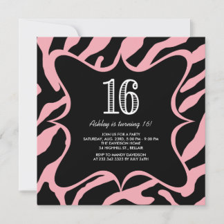 Zebra Sweet 16 Invitations