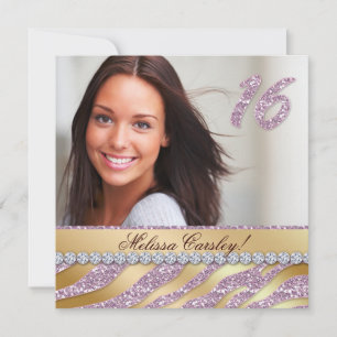 Zebra Sweet 16 Party Invite Pink Gold Jewellery
