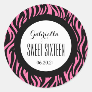 ZEBRA Sweet Sixteen 16 Custom V14 PINK BLACK Classic Round Sticker