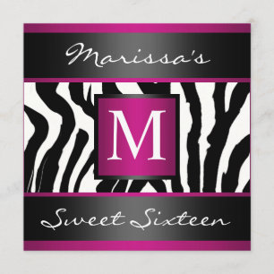 Zebra Sweet Sixteen Monogram Invitation