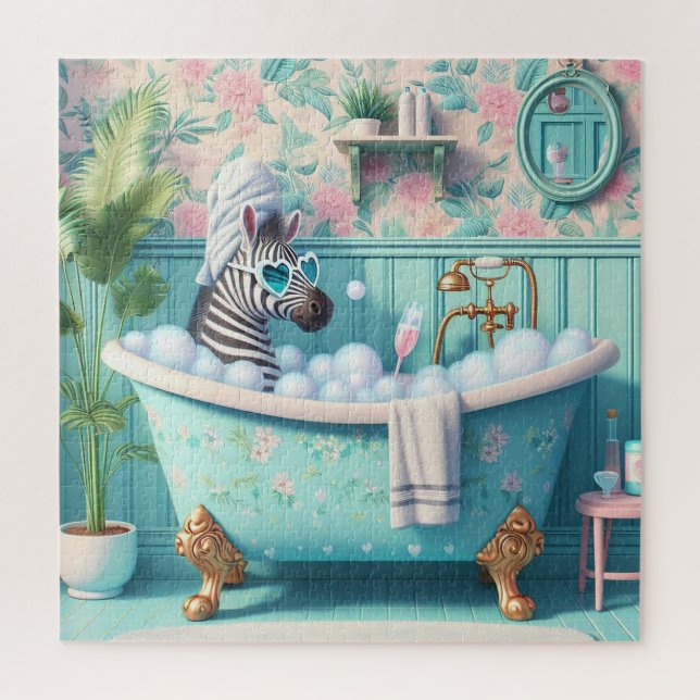 Zebra takes a Bubble Bath Jigsaw Puzzle (Vertical)