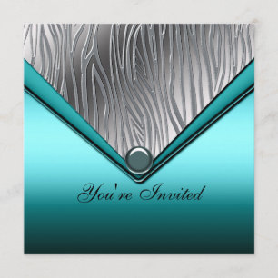Zebra Teal Blue 21st Birthday Party Invitation