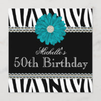 Zebra Teal Daisy Printed Gems 50th Birthday
