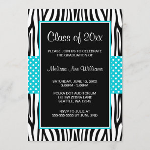 Zebra Teal Polka Dot Graduation Announcement