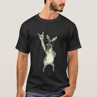 Zebra Throwing Horns Sunglasses Cool Vibe T-Shirt
