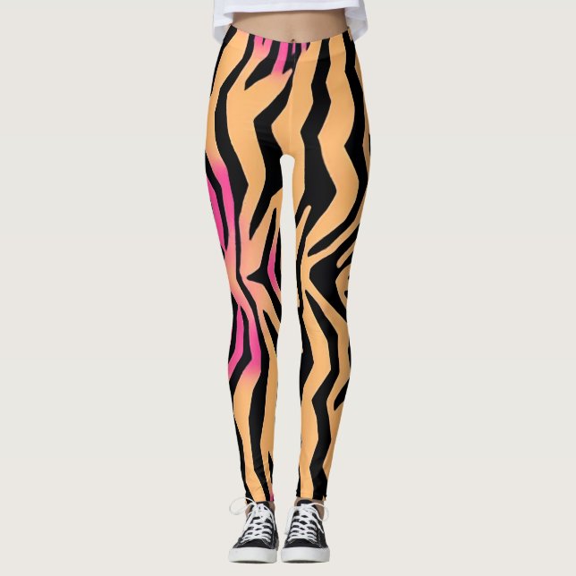 Zebra Tiger Stripe Pink Wild Animal skin pattern Leggings (Front)