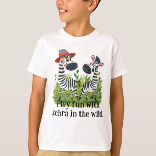 Zebra Twins in the Wild and Personalised Name T-Shirt