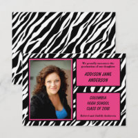 Zebra w/Pink Trim with Photo-3x5 Grad Announcement
