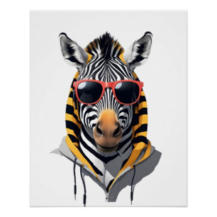 Zebra Wearing Hoodie Funny Cool Animal Character Poster