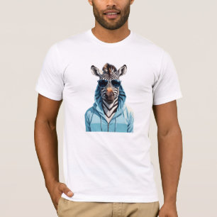 Zebra Wearing Hoodie Funny Cool Animal Character T-Shirt