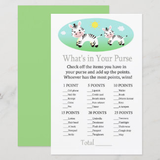 Zebra What's in your purse game baby shower
