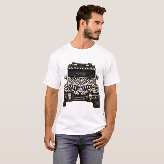 Zebra White Adventure SUV — BV-JZW Front View T-Shirt (Front Full)