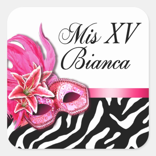 Zebra & White Masquerade Quinceañera Sticker (Front)