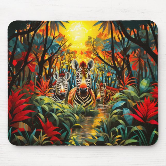 Zebra Wildlife Concept Abstract Colourful Wildlife Mouse Pad (Front)