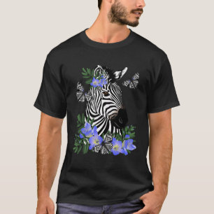 Zebra With Blue Freesia T-Shirt