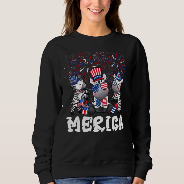Zebra With Fireworks Sunglasses Hat Merica  4th Of Sweatshirt (Front)