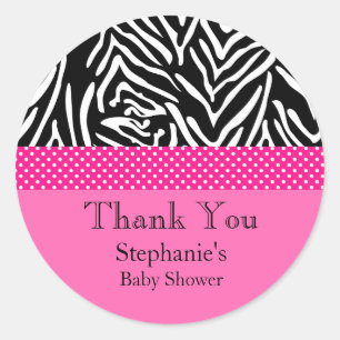 Zebra with Hot Pink Polka Dot Pattern Baby Shower Classic Round Sticker