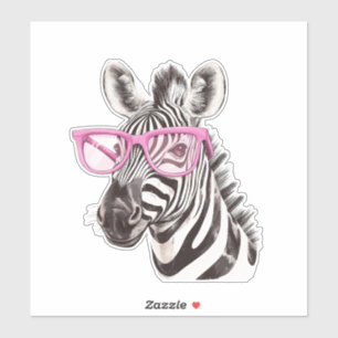 Zebra with Pink Glasses Custom-Cut Vinyl Sticker
