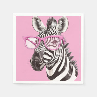 Zebra with Pink Glasses - Light Pink Background Napkin