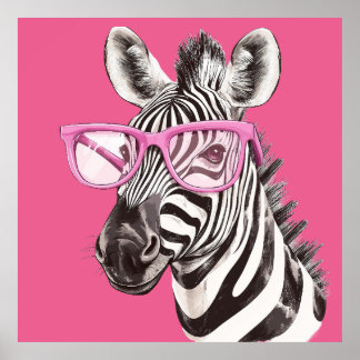 Zebra with Pink Glasses Poster