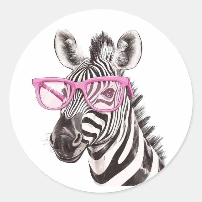 Zebra with Pink Glasses Sticker (Front)