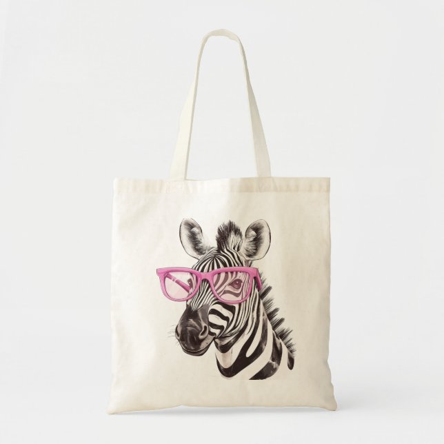 Zebra with Pink Glasses Tote Bag (Front)