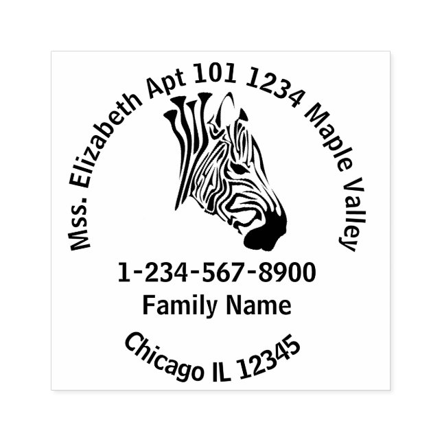 Zebra with Twisted Black Stripes Home Address Rubb Rubber Stamp (Imprint)