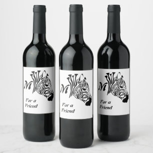 Zebra with Twisted Black Stripes Wine Label
