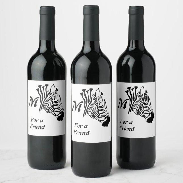 Zebra with Twisted Black Stripes Wine Label (Bottles)