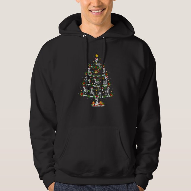 Zebra  Xmas Lights Zebra Christmas Tree Hoodie (Front)