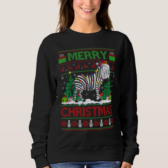 Zebra   Xmas Tree Lights Ugly Santa Zebra Christma Sweatshirt (Front)