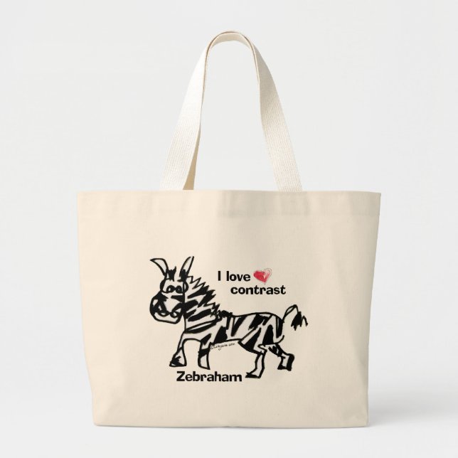 Zebraham- I love contrast Large Tote Bag (Front)