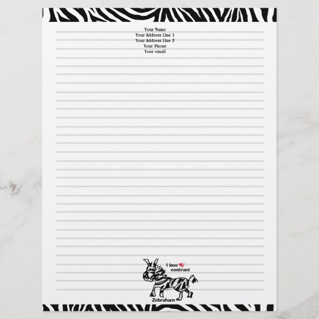 Zebraham- I love contrast Personalized Letterhead (Front)