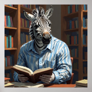 Zebrary Funny Zebra in Library Painting Poster