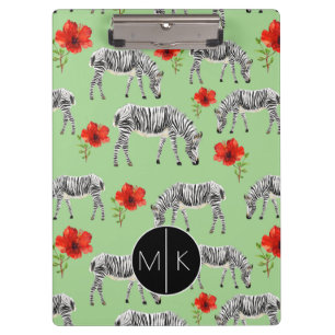 Zebras Among Hibiscus Flowers Monogram Clipboard