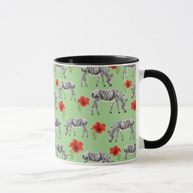 Zebras Among Hibiscus Flowers Mug (Right)