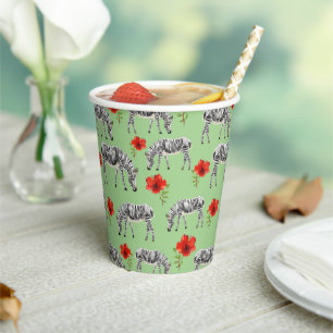 Zebras Among Hibiscus Flowers Paper Cups