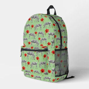 Zebras Among Hibiscus Flowers Printed Backpack